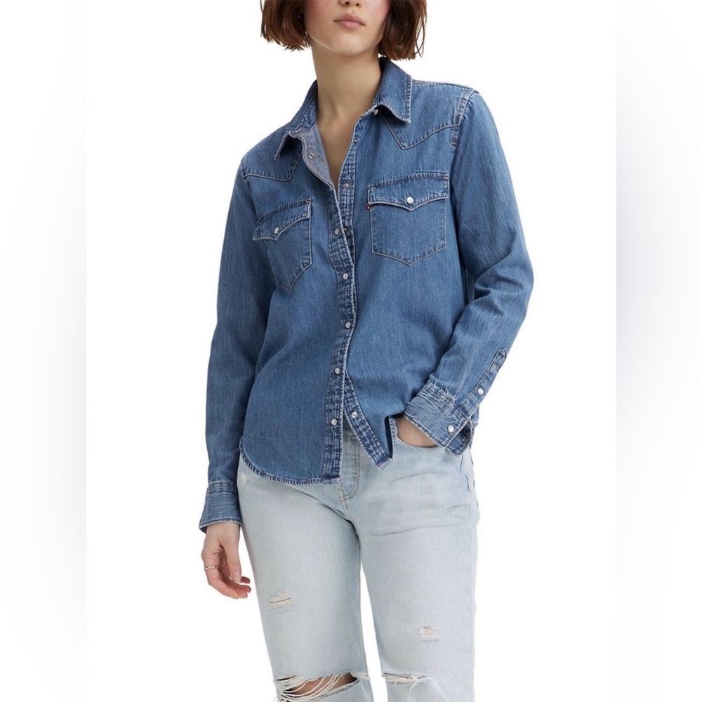 Women's Levi's The Ultimate Western Denim Shirt Size‎ Small Pearl Snap